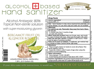 Balm Of Gilead   Hand Sanitizer   Berg Ginger   0.5 Gal  Reduced